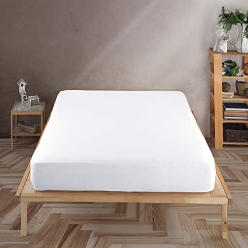 Vency Premium Jersey Spannbettlaken 140x200cm Weiß - Spannbetttuch 100% Baumwolle, Bettlaken 140x200 Bis 35 cm Matratzenhöhe Weiß
