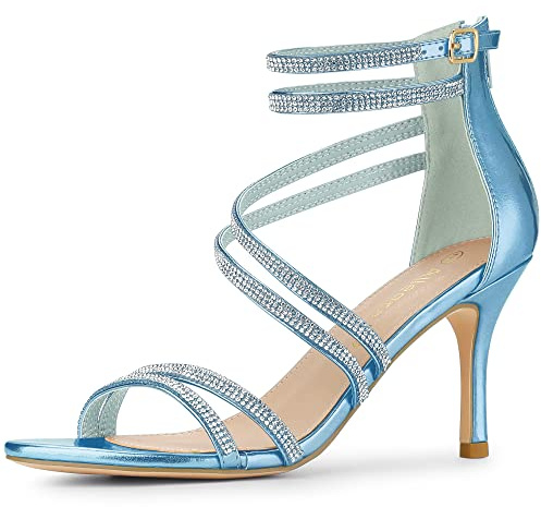 Allegra K Women's Ankle Strap Rhinestone Stiletto Heels Sky Blue Sandals - 6 M US