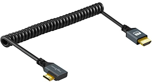 Twozoh Links abgewinkeltes Mini HDMI auf HDMI Kabel, 90° Mini HDMI auf HDMI Spiralkabel, unterstützt 3D/4K, 1080p gedehnte Länge bis 1,5M