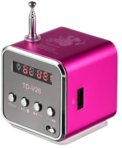ULTECHNOVO Mini Radio Mit Batterie Td-V26 Mini Drahtloser Musikplayer Stereolautsprecher Mp3 Mp4 Musikplayer für Computer Handy Unterstützung für Micro/U-Disk, Rosig Radiowecker Rosa