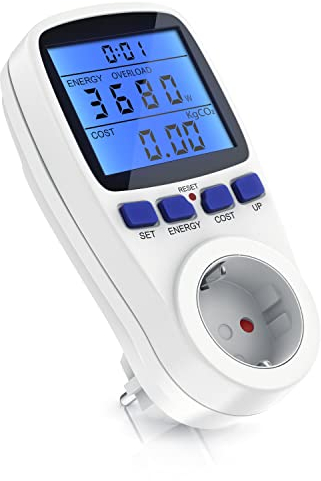 CSL - Stromkostenmessgerät, Stromzähler Leistungsmessgerät Energiekostenmessgerät Strommessgerät Steckdose, Leistungsmesser Messgerät mit LCD Bildschirm, Hintergrundbeleuchtung 3680W