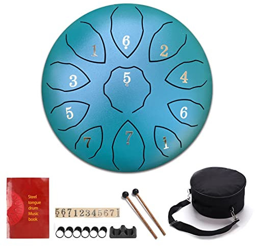 Zungentrommel 11 Tone 8 Zoll Steel Tongue Drum F-Dur Hand Pan Drum Schlaginstrument Mit Tasche Fingerpick Musikbuch Schlägel Für Yoga Meditation Kinder Anfänger Geschenk,Grün