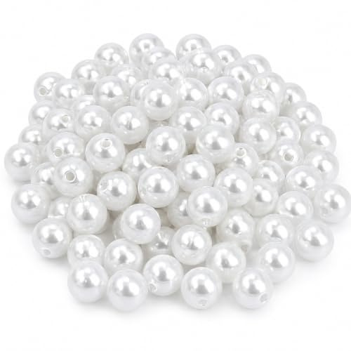 Perlin Zuchtperlen Imitat Perlen Weiß 10 mm Perlmutt Wachsperlen | Perlmutt Kunstperlen Rund ABS 1,6 mm Loch für Schmuckherstellung Hochzeit Tischdeko Basteln und DIY Projekte