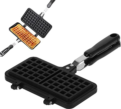 BAtlam Waffle Maker Pan, Portable Stove Top Cast Iron Waffle Maker Pan Household Waffle Pan Cake Maker Mold Double Sided Non Stick Waffle Baking Mold