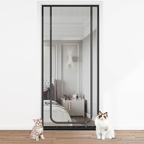 Katzengitter für Tür, Anti Katzen Netztür mit 3 Größen für Hunde Katzen Mücken,Trenngitter Katzentür für Wohnzimmer Küche Schlafzimmer, Katzentürgitter ohne Entkommen mit Reißverschluss (80x200cm)
