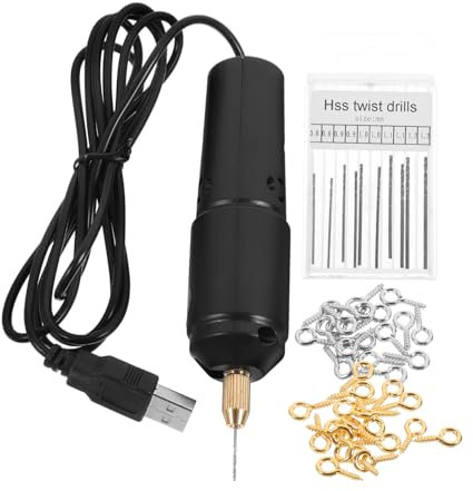 Homoyoyo Mini Electric Hand Drill USB Portable Handheld Pearl Epoxy Puncher with 10 Drill Bits (0.8-1.2mm) for DIY Craft with Wrench and Polishing