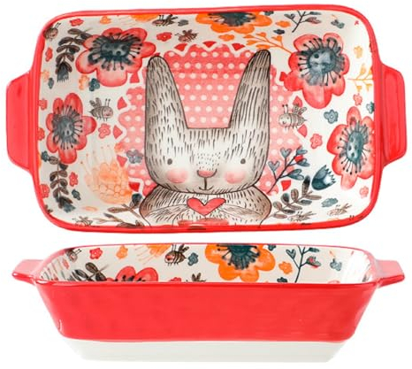 Auflaufform Klein Aus Keramik, Auflaufform Keramik Rechteckig, Backform Ofenform Mit Keramikgriffen, Ideal Fur Souffle Creme Brulee Lasagne Tiramisu Pudding, Mikrowellenfest (Langohr-Kaninchen)