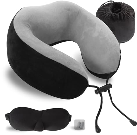 EPROICKS Travel Pillow, Neck Pillow for Travel Memory Foam Travel Pillows for Adults, Airplane, Neck Cushion Travel Accessories (black)