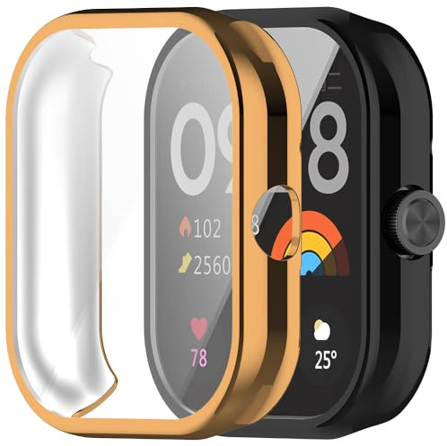 Akancy [2 piezas Compatible con redmi watch 4, Funda protectora Película protectora antiarañazos Protector de pantalla de silicona Protección total Funda de TPU -black rosegold
