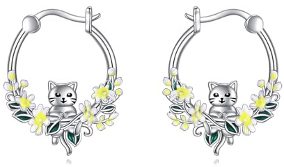 Katze Ohrringe Sterling Silber Niedliche Katzen Creolen kleine Mode Ohrringe Creolen Schmuck Geschenke für Damen