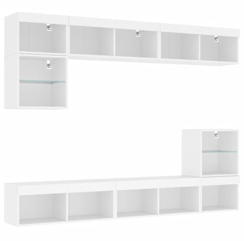 vidaXL Unités murales TV avec LED 8 pcs Blanc Bois d'ingénierie
