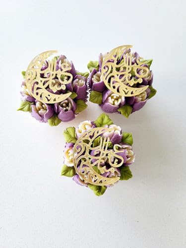 6 Eid Mubarak Cupcake Discs, Intricate Gold Cake Toppers, Acrylic Gift Tags, Charms, Decorations