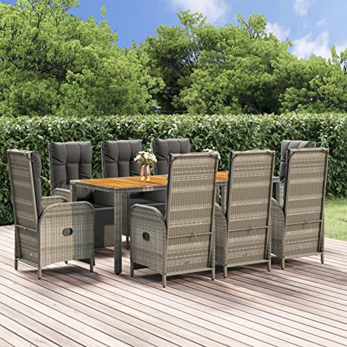 SECOLI Rattan Gartenmöbel Set 8 Stühle Verstellbare mit Tisch Garten Sitzgruppe 8 Personen Sitzgarnitur Gartentisch mit Stühlen Set Gartenmöbel essgruppe-Grau-9-tlg-190 cm Tischlänge-2