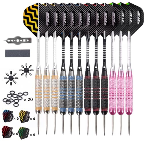 dartpilar metallspets – 12 stycken 24 gram professionell stålpilar dartpilar professionell dartpilar stål set 12 aluminiumskaft med 24 flights 20 lösa gummiringar (ROSA)