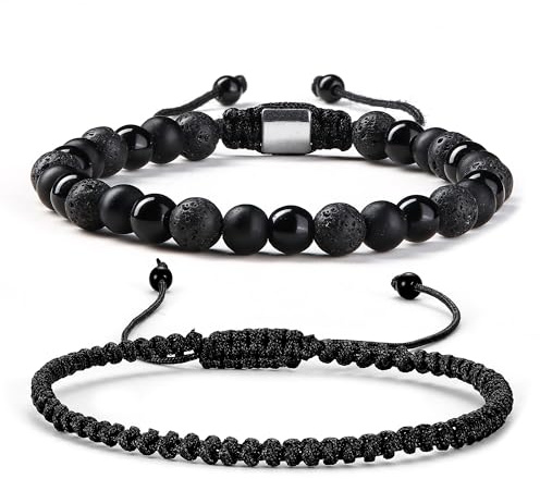 Krfy Armband Herren Set Armband Handgemachte Naturstein Armband Tigerauge Männer Armbänder Lavastein Armband Verstellbare Armbänder für Herren 6 mm 8 mm