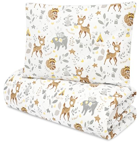 Totsy Baby Couette Enfant en Coton 100x135 Couverture pour Bebe Parure Duvet pour lit bébé 100 x 135 cm et Oreiller 60 x 40 cm Oeko-Tex Cerf