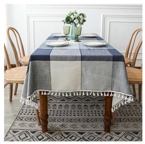 BCughia Tischdecke 100x160 Blau, Tischdecke Innenbereich Wasserabweisend Rechteckig Polyester Plaid mit Quasten Tischdecke für Esstisch