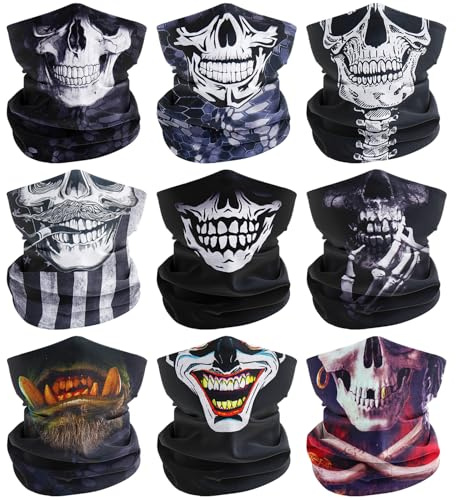 Meleager Multifunktionstuch Gesichtsmaske, Funktionstücher Bunt, 9 Stück Schlauchschal Halloween(s-03), Elastische Schlauchtuch, Sturmmaske Halstuch Bandana Herren Damen für Laufen Wandern