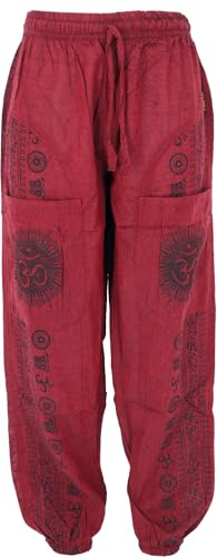 GURU SHOP Yogahose, Unisex-Baumwoll-Goa-Hose mit Druck - Rot, Herren, Size:L