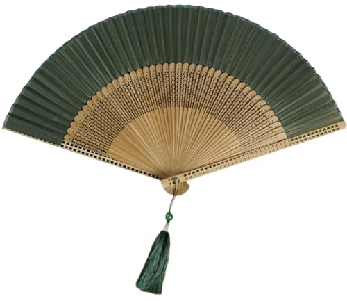 LUCKGONI Handfächer aus Seide und Bambus, glatt und bequem, chinesischer Holz-Faltfächer, Vintage-Stil, hohl, antiker Fächer