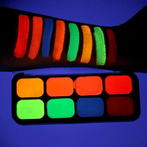 KARLOR Palette di colori per il viso UV, 8 colori fluorescenti al neon, con pennello, UV al neon, pittura per il viso, pittura per il corpo, solubile in acqua, UV per il viso, per feste, luce nera