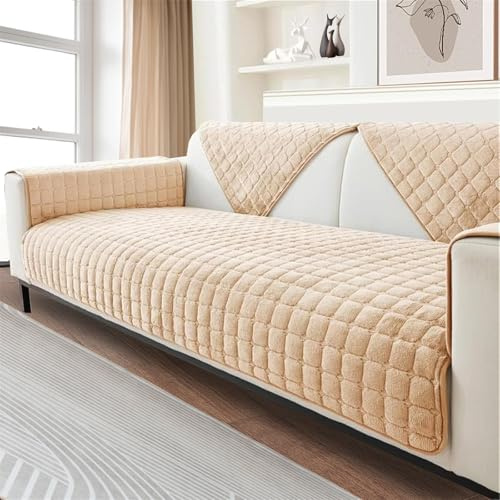 FASCINATDECO Sofa Überzug, Weiche Flanell Sofa Sitzkissenbezug, Sofaschoner rutschfest, Sofabezug 1 2 3 Sitzer Couch überzug für Wohnzimmer, Sofaüberwürf L Form Sofaschutz (Beige,90x90cm)