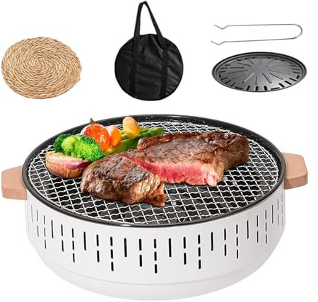 Barbecue a carbonella con carbonella – Griglia a maglia fine – Barbecue portatile a carbonella da campeggio | Griglia in acciaio inox da tavolo per esterni, vassoio antiaderente per picnic e