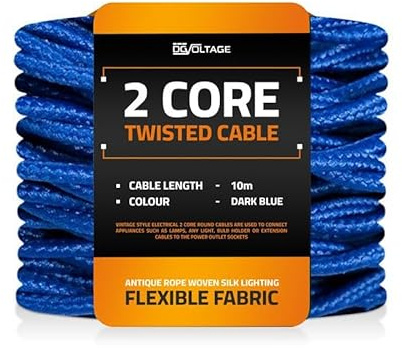 DC VOLTAGE 10m 2 Core Twisted Cable Flexible Wire Lamp Cord, 2 Conductor 32.8ft Vintage Light Flex Cable DIY Lamps Electrical Wire Lighting Appliance Wire Twisted Fabric Electrical Wire (Dark Blue)