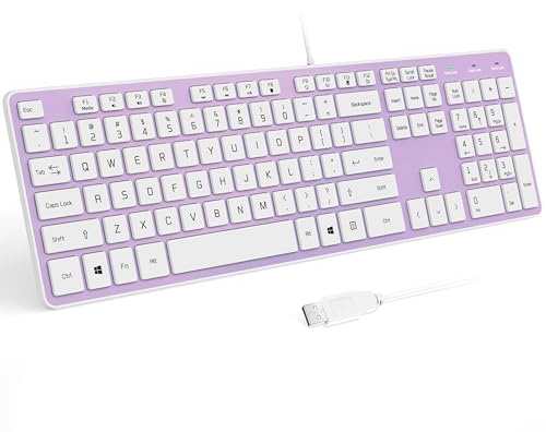B.FRIENDIT Wired USB Keyboard, Comfortable Quiet Chocolate Keys, Durable Ultra-Slim Wired Computer Keyboard(QWERTY) for PC, Windows 11/10/8/7/XP/Vista KB1430 (Purple, Wired Keyboard for Windows)