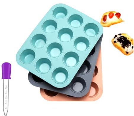 Naisfei 3 Pack 12 Cups Silicone Muffin Pan,Pans Nonstick,Nonstick Regular Silicone Cupcake Pan, for Egg, Cupcake, Tart, Bread