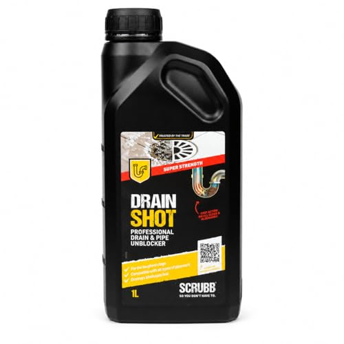 SCRUBB Drain Shot, Cleaner Blockages, Fast Action, Powerful Cleaner, Clogged Toilets, Sink & Drain Unblocker 1L