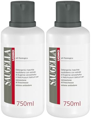 Saugella Män, underkläder och kroppsrengöring vitaliserande, luktskydd, med Helichrysum och kryddnejlika extrakt för daglig användning med respekt för fysiologiskt pH, 2 x 750 ml rengöringsmedel