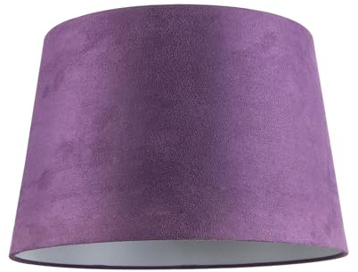 Deep Purple Velvet Fabric 12 Inch Drum Lamp Shade with Off-White Cotton Inner Lining | 30cm x 20cm x 25cm | for Lamp Base or Hanging Pendant by Happy Homewares