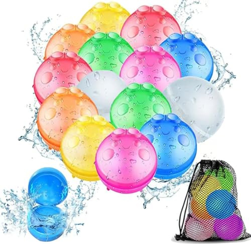Wasserbomben Wiederverwendbar,12 Stück.Ideal für Pool Familienaktivitäten | Wiederverwendbarer Magnetisch Wasserbomben，6 Farben, hochwertige Silikon-Wasserbomben