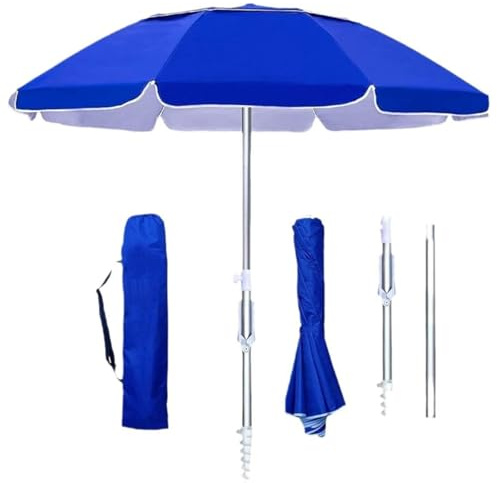 ENWYTE Ombrellone da Esterno Pieghevole Portatile Protezione UPF 50+ Pulsante Inclinazione Telaio in Metallo Valigia for Patio Giardino Spiaggia Piscina Cortile Blu(Dark Blue)