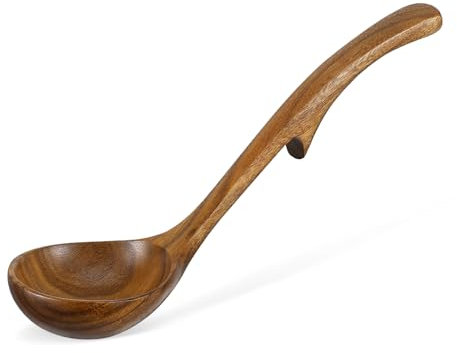 HEALLILY Mestolo da zuppa in legno con cucchiaio design a gancio per servire e mescolare utensili da cucina salvaspazio per tutte le esigenze di cottura