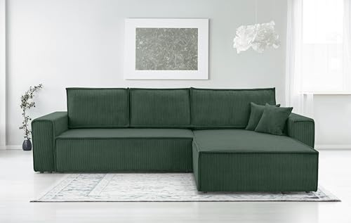 AXLIVING Dunkelgrün Cord Couch Form – Cedria L Wohnlandschaft 287cm