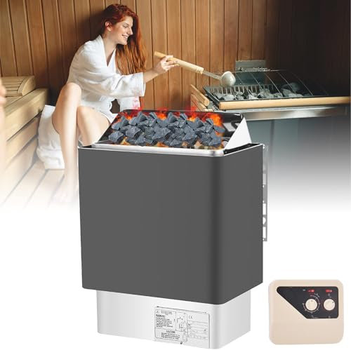 Dry Sauna Heater with External Controller, 3-9kW Power, Ideal for Home and Commercial Steam Baths, Requires 16kg Stones (Not Included)