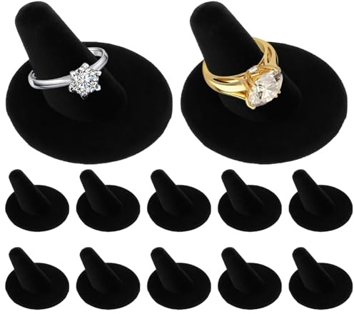 VAVPUP 12 Stücke Ringanzeige,Ringständer aus Weichem,5 * 5 * 3.5cm，Schwarzem Samt Ringhalter,Stabiler Fingerschmuck zur Individuellen Präsentation aller Ringgrößen Für Juwelier Schlafzimmer(schwarz)