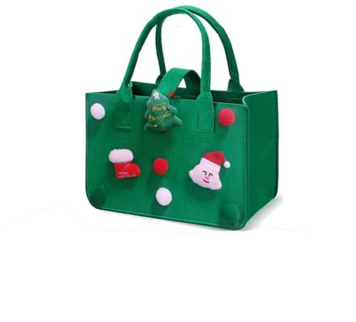 Bolsa de Fieltro, FainFun 30 * 20 * 18 cm Cesta de Fieltro Almacenamiento Grande con Manijas, Bolso de Compras Plegable, Bolsa de Fieltro para Almacenar Leña Periódicos (Verde Xmas)