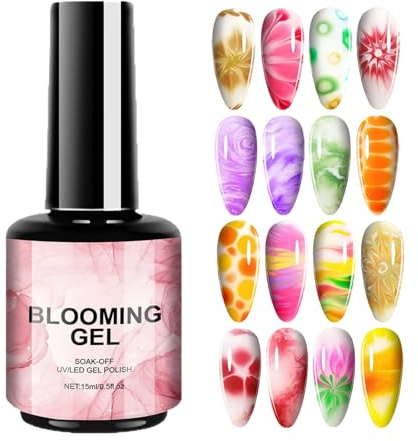 Blooming Nail Polish - UV Topcoat Formula, Fingertip Base Layer | Stamping Liquid Gel Shine, Artistic Nails Blending Effect, Longwear Color Mixing Paint For Salons, Nail Bar, Fashion Designs, Beau
