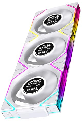 TZMRIT Interstellar-V4 ARGB PWM PC Fan 120 mm with Speed Display, 2100 RPM/61.54 CFM Airflow, Daisy Chain One Cable Connection, Forward & Reverse Design, Triple Pack (WH)