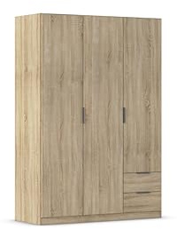 Rauch Möbel LAGOA, Kleiderschrank, Farbe Eiche Sonoma, Breite 136 cm | Schrank, 3-türig, 2 Schubladen, Zubehör Basic, für Schlafzimmer, Kinderzimmer, Babyzimmer, Garderobe