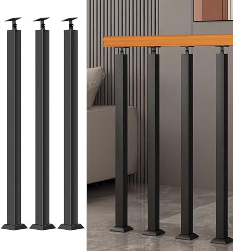 Lot de 3 poteaux de balustre d'escalier réglables en métal – Axe de balustrade à 270° avec base plate pour marches de terrasse intérieures et extérieures – Kits de balustrade de jardin de 95 cm