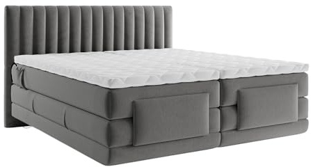 Vente-unique - Ensemble Complet boxspring tête de lit Coutures Verticales + sommiers Relaxation électrique + Matelas + surmatelas - 2 x 80 x 200 cm - Velours - Anthracite - DONISI de Palacio