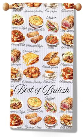 MYSOMY Geschirrtuch mit britischem Lebensmittel-Motiv, britischer London-Stil, Handtuch zum Kochen, England-Souvenir, Geschenke (British TW)