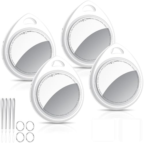 QCOQ® Air Tags Lot de 4 Blanc 2026, Traceur Bluetooth Anti-Perte avec Batterie Remplaçable, Compatible avec l’App Localiser (iOS), Balise Intelligente pour Clés, Sacs, Bagages et Portefeuilles