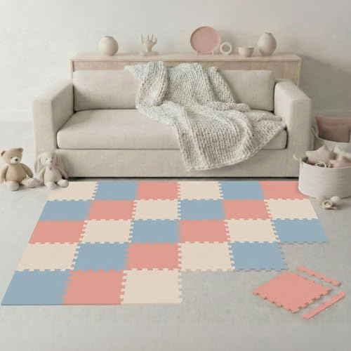 LittleTom Spielmatte Baby Puzzlematte mit Rand - 27 Matten je 30x30 cm Krabbelmatte 270x90 cm Bodenmatte Kinder - Puzzle Teppich Kinderzimmer - EVA Schaumstoff Bodenschutzmatte Spielteppich - BPA-frei