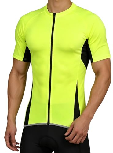 BSBUY Magliette Ciclismo Uomo Traspirante Asciugatura Maglia Ciclismo Maniche Corte, Maglie da Ciclismo Camicia da Mountain Bike MTB Abbigliamento da Bicicletta Ciclismo con Cerniera(Verde e Nero-L)