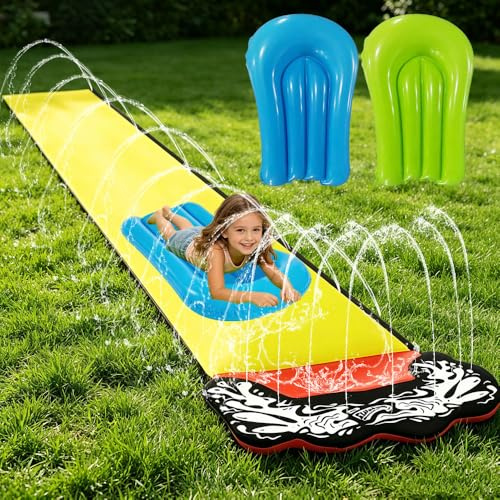 XEERUN 15.75ft/480cm Wasserrutsche Garten für Kinder, mit 2 Bodyboards, Wasserrutsche mit Sprinkler Sommer & Splash-Pool, Wasserspielzeug Kinder Outdoor, Single Water Slide, Gartenspielzeug, Gelb